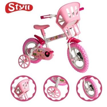 Imagem de Bicicleta Infantil Aro 12 Com Cestinha E Rodinhas Tema Princesinha Men