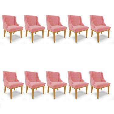 Imagem de Kit 10 Cadeiras De Jantar Liz Suede Rosê Base Fixa Madeira Ca