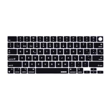 Imagem de XSKN Capa de teclado de silicone preta espanhola para Apple M2 M3 Chip MacBook Air de 13,6 polegadas (A2681 A3113)15,3 polegadas (A2941 A3114) com Touch ID versão EUA