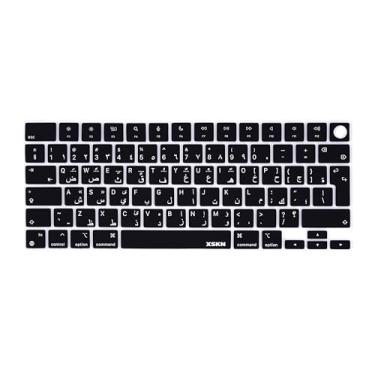Imagem de XSKN Capa para teclado de silicone preto árabe versão UE para Apple M2 M3 Chip MacBook Air 13,6 polegadas (A2681 A3113) 15,3 polegadas (A2941 A3114) com Touch ID