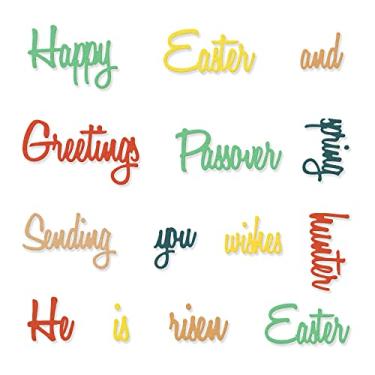 Imagem de Cortes de matriz de palavras felizes de Páscoa para fazer cartões, conjuntos de moldes de corte de letras de Páscoa, estêncil, modelo de gravação para álbuns, faça você mesmo, álbum de fotos,