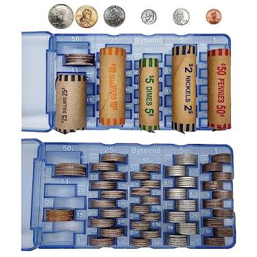 Imagem de Byteen8 Organizador de moedas | Bandeja de contador de moedas, bandeja organizadora de moedas com tampa, 2 pacotes de porta-moedas para todas as moedas, porta-moedas para carro, caixa de banco, bandeja de dinheiro fácil de usar, ótimo presente