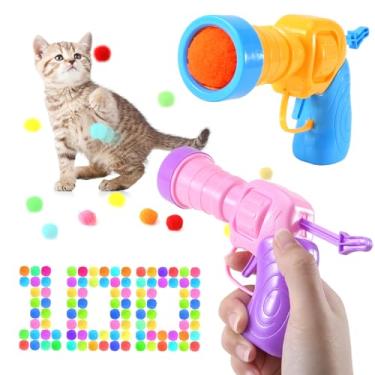 Imagem de PAKESI Pacote com 2 lançadores de brinquedo para gatos – Inclui 100 bolas coloridas de pelúcia para gatos e conjunto de lançador emocionante para horas de diversão interativa e exercício