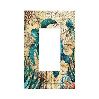 Imagem de Sea Blue Turtle Beach Nautical Ocean Themed Teal World Map Tartaruga Costeira 1 Gang Decoração Elétrica Dispositivo Placa de Parede Único Decorador Rocker Outlet Interruptor Luz Tampa Elétrica Dimmer