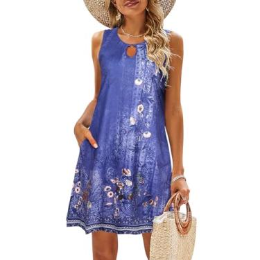 Imagem de SimpleFun Vestidos de verão para mulheres 2024 camiseta floral de praia vestidos casuais boho com bolsos, Roxo floral, M