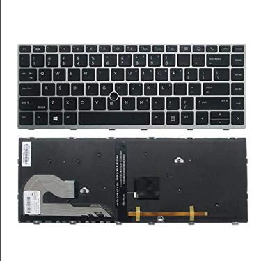 Imagem de SOUTHERNINTL Novo Repalcement para HP EliteBook 745 840 G5 G6 US teclado retroiluminado com moldura prata e ponta de mouse L11307-001 L14377-001 L11308-001 L14378-001