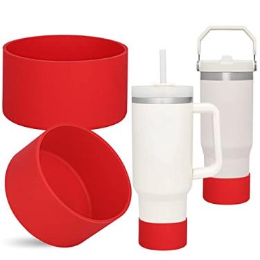 Imagem de QIANHAI Botas de silicone para copo Stanley Quencher Adventure 1,13 l com alça e Stanley IceFlow 850 g, 590 ml, manga inferior de garrafa protetora, acessórios antiderrapantes para garrafa de água esportiva (2 vermelho)