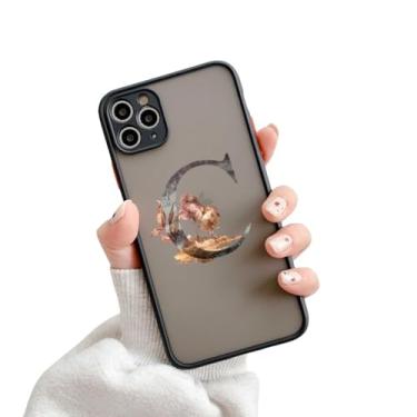 Imagem de Capa de telefone com letra inicial para iPhone X XR XS 13 12 11 14 Pro Max 7 8 Plus SE2 Retro Flower Gold AB 26 letras Capa à prova de choque, C, para iphone13