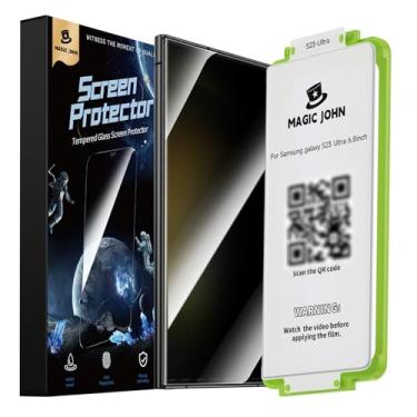 Imagem de MAGIC JOHN Pacote com 2 películas protetoras de tela para Samsung Galaxy S23 Ultra [material de filme cerâmico não vidro] 6,8 polegadas, [100% compatível com impressão digital] Bandeja de , resistente a choques, curva 3D, sem bolhas, à prova de arranhões, proteção de privacidade de 28°, compatível c