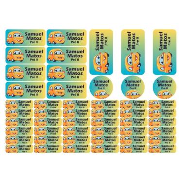 Imagem de Adesivo Etiqueta Escolar Personalizado Vinil Carros 50UN