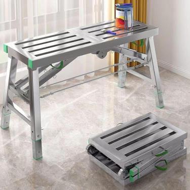 Imagem de Andaime dobrável multiuso portátil plataforma de trabalho andaime torre escada banco banco altura ajustável, estrutura de aço carbonoplataforma de trabalho ajustável com classificação de ser