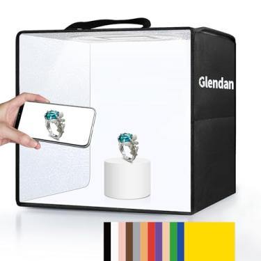 Imagem de Glendan Mini caixa de luz, caixa de luz de estúdio fotográfico de 25,4 x 25,4 cm, barraca de luz dobrável portátil para fotografia com CRI > 95 88 peças de luz LED + 6 tipos de fundos coloridos frente