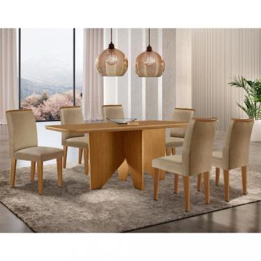 Imagem de Conjunto Sala de Jantar Mesa Nevada e 6 cadeiras Lunara Rufato