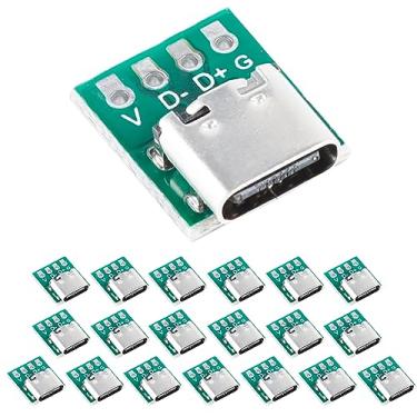 Imagem de Cermant 20 peças de placa conector USB 3.1 tipo C DIY serial básico breakout conector fêmea USB tipo C placa de breakout com placa conversora PCB para transferência de cabo de fio de linha de dados