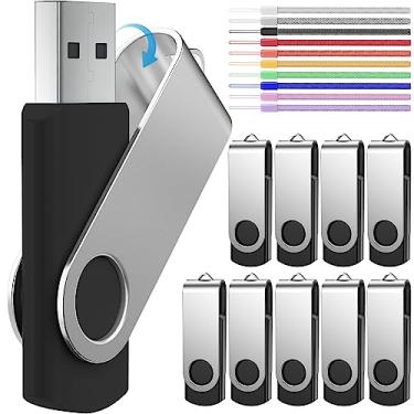 Imagem de Flash Drive 1GB Memory Stick Pacote com 10 Drives USB 2.0, Unidade de salto portátil 1 GB de armazenamento de dados U Disco, Multipack Black Swivel Pen Drive com indicador de LED da FEBNISCTE