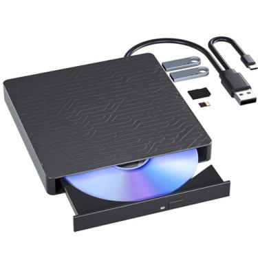 Imagem de Wintale Unidade externa Blu Ray DVD CD, USB3.0 Tipo-C Blueray DVD Drive portátil Bluray Drive externo com leitor de cartão SD/TF/2 Hubs USB 3.0 para Windows XP/7/8/10, MacOS, MacBook, Desktop