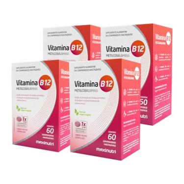 Imagem de Kit 4 Vitamina B12 Mastigável Metilcobalamina 60 Comprimidos Sabor Frutas Vermelhas Chikweb