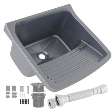 Imagem de Tanque Lavar Roupas Plástico 47 X 43cm Astra + Sifãos, Prata