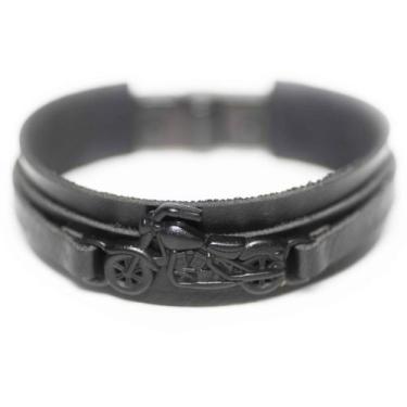 Imagem de Pulseira Couro Masculina Moto - Black Edition - Vorax Acessórios, G - 