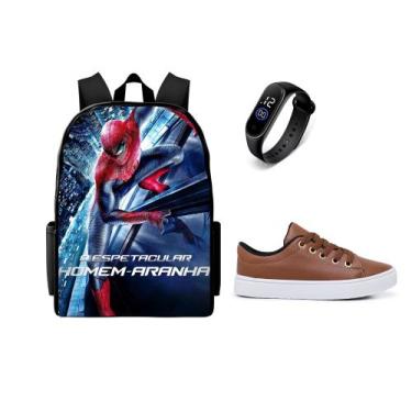 Imagem de Mochila Casual Homem Aranha Mais Tenis Versatil E Relogio Digital Top 