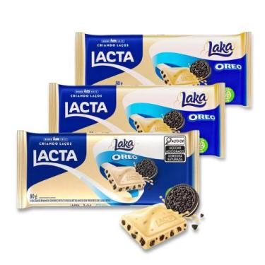 Imagem de Chocolate Branco Laka Oreo Lacta Kit 3 barras de 80g