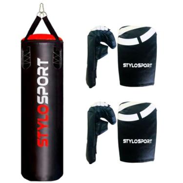 Imagem de SACO DE PANCADA 120CM PROFISSIONAL VAZIO + 2 PARES DE LUVA (Infantil, Preto)