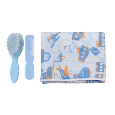 Imagem de Kit Cuidados do Bebê 3 Pçs Toalha Capuz e Kit Pente e Escova - Koala B