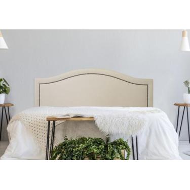 Imagem de Cabeceira Casal Curva Luxo 140x60 Suede Off White - Tachas Fumê - Flam