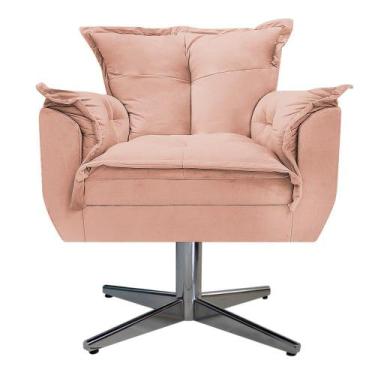 Imagem de Kit 02 Poltronas e Puff Opala Base Giratória de Metal Suede Rosê - KDA