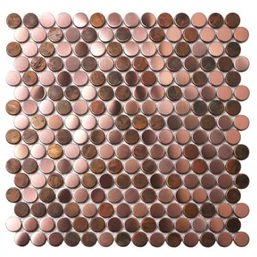 Imagem de Blujellyfish Copper Penny Round Tile Wall Backsplash Accents Penny Round Mosaic Tiles para piso de chuveiro (caixa com 5 folhas)