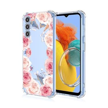 Imagem de RRXSYXL Capa para celular Samsung M14 com estampa floral transparente, proteção à prova de choque, capa de TPU macio para Samsung Galaxy M14, floral rosa