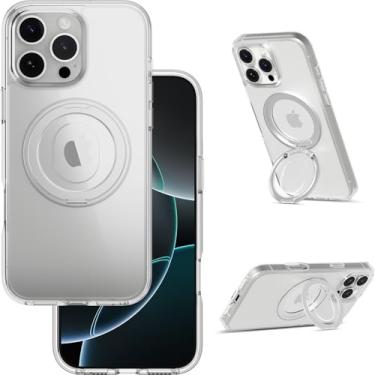 Imagem de MAGEASY Capa para iPhone 16 Pro Max de 6,9 polegadas - Capa à prova de choque com suporte rotativo de 360°, proteção definitiva contra quedas de 4,9 m, traseira transparente, compatível com MagSafe |