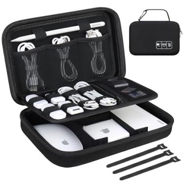 Imagem de Lacdo Mala de viagem rígida com organizador eletrónico para MacBook Carregador do adaptador de corrente, cabos, fios, lápis Apple, rato, cartões SD Saco de acessórios portátil de proteção EVA, Preto