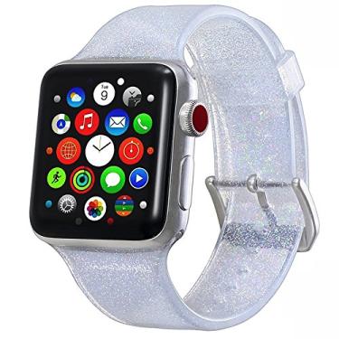 Imagem de Apple Watch Band 42mm iWatch Band for Women Bling Stylish Glitter Silicone Sports Replacement Strap with Stainless Steel Metal Clasp for Apple Watch Series 3 Series 2 Series 1 (Silver)