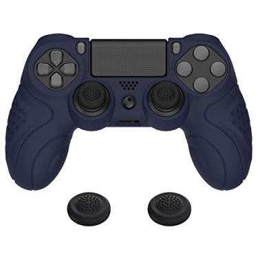 Imagem de playvital Guardian Edition Capa de silicone macia antiderrapante azul meia-noite para ps4, protetor de borracha com tampas pretas para joystick para ps4 slim/para controle ps4 Pro
