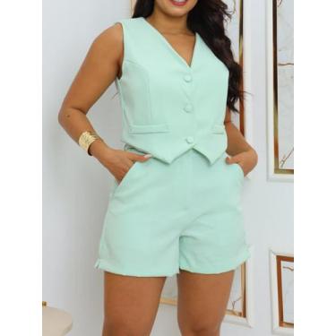 Imagem de Conjunto Feminino Shorts E Colete E Cinto Em Alfaiataria Premium Top -