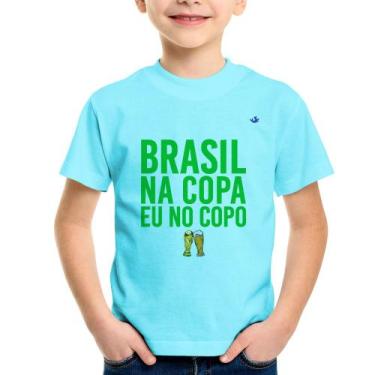 Imagem de Camiseta Infantil Brasil na Copa eu no copo - Foca na Moda, Azul claro