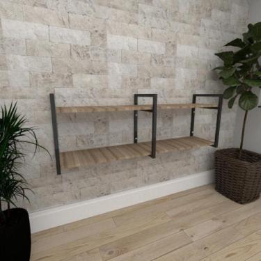 Imagem de Aparador industrial aço cor preto mdf 30 cm cor amadeirado escuro mode