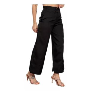 Imagem de MODAS DOMI Calça Pantacourt 8437 em Tecido de Alfaiataria, Preto, G