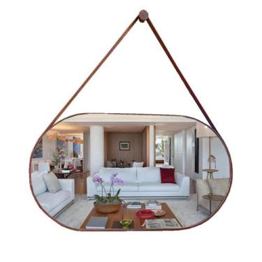 Imagem de Espelho Oval Lavabo com Alça Horizontal Couro - VSA, Caramelo