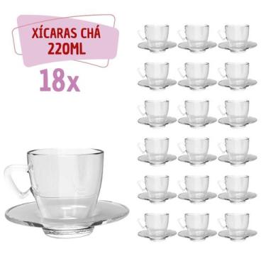 Imagem de Kit 18 Xícaras Chá Vidro 220mL C/ Pires Moderna Transparente - TODO DI