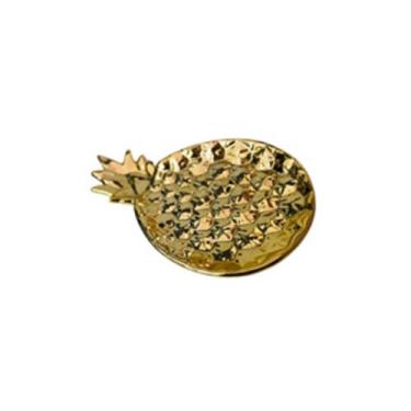 Imagem de Bandeja de Abacaxi Aberto de Porcelana Prata e Dourado Para Decoração 