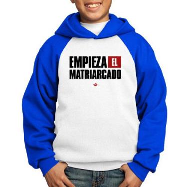 Imagem de Moletom Infantil Empieza el matriarcado! - Foca na Moda, Branco, Azul,