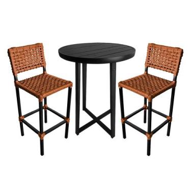 Imagem de Conjunto Bistro Garden Tulipa Preto com 2 Banquetas Laranja Terracota 