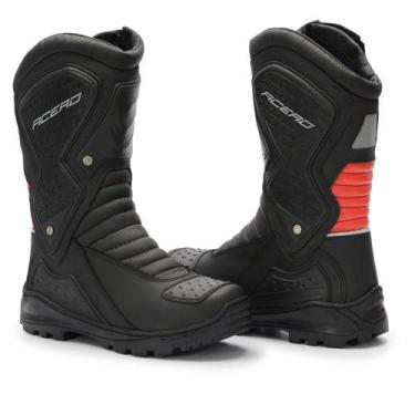 Imagem de Bota Motociclista Masculina Couro Acero Speed Cano Alto, Preto, Vermel