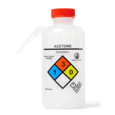 Imagem de United Scientific™ Frascos de lavagem UniSafe™ impressos em acetona à prova de vazamento, unitários, PEBD, 500 ml | Pacote com 6