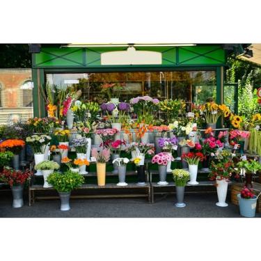 Imagem de Lindo fundo fotográfico de floricultura vários designs florais salão de beleza primavera cidade paisagem flores desabrochando pano de fundo festa de casamento banner retrato foto estúdio adereços 1,5