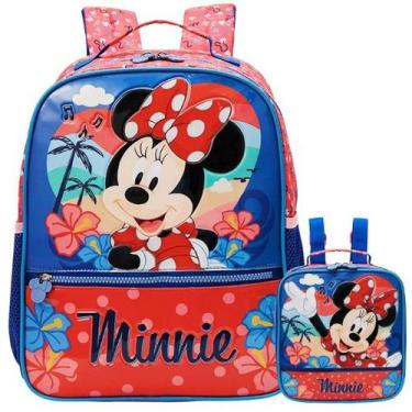 Imagem de Kit Mochila Escolar Minnie Tropical Alças Costas G Lancheira - Xeryus