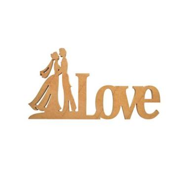 Imagem de Palavra Love Casal Noivos 15mm 18x34,5 Enfeite Mdf Madeira - ATACADÃO 