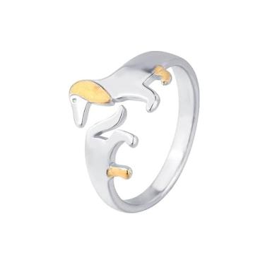 Imagem de Lindo anel de declaração de dachshund para mulheres e homens, moderno, engraçado, ajustável, animal filhote, anel de empilhamento, banhado a prata, ajuste confortável, joia presente para amantes de